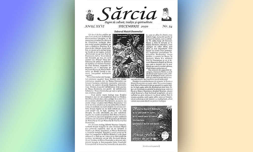 Publicația ,,Sărcia”, nr. 54, pagini de cultură, tradiție și spiritualitate, anul XXVI   